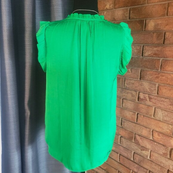 Rachel Zoe Emerald Green Ruffled Cap Sleeves, V-Neck & Shoulder Rouching - Sz XS - Picture 5 of 9